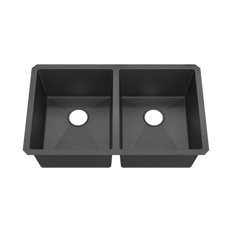 Sinber 32" Black Stainless Steel Double Bowl Drop-in Kitchen Sink