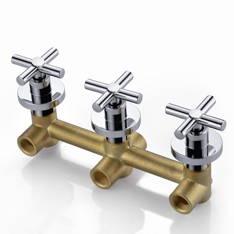 Chrome Wall Mount Triple Handle Tub Faucet with Handheld Shower