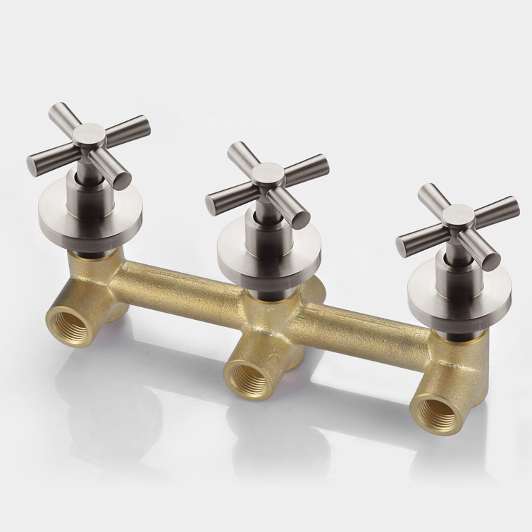Brushed Nickel Rain Shower System with Triple Cross Handles