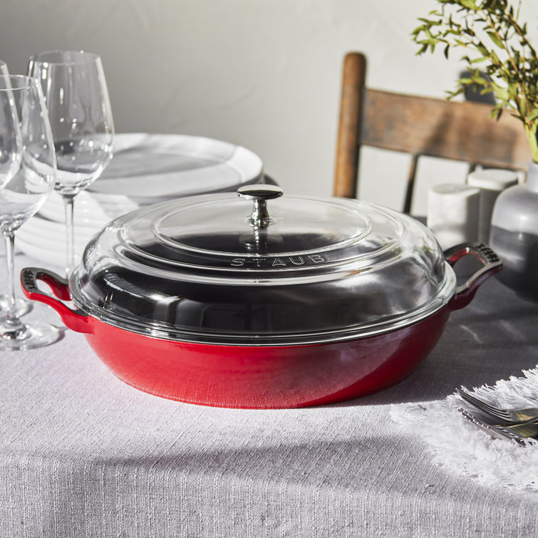 Cherry Red Cast Iron 3.5-Qt Braiser with Glass Lid