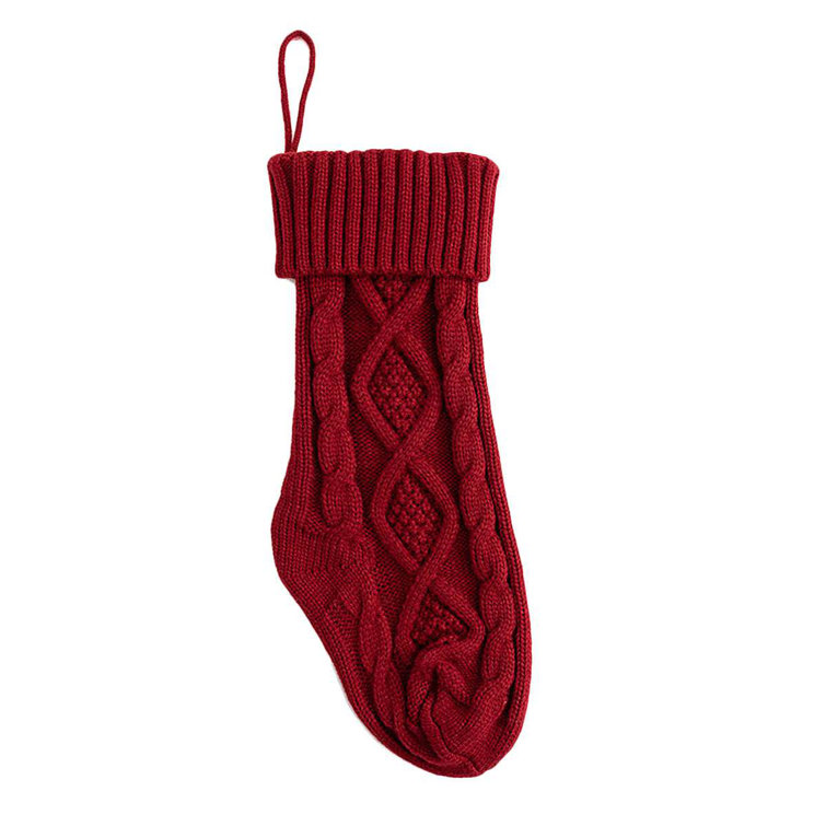 Red Knitted Acrylic Christmas Stocking with Cable Pattern