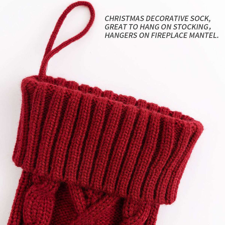 Red Knitted Acrylic Christmas Stocking with Cable Pattern