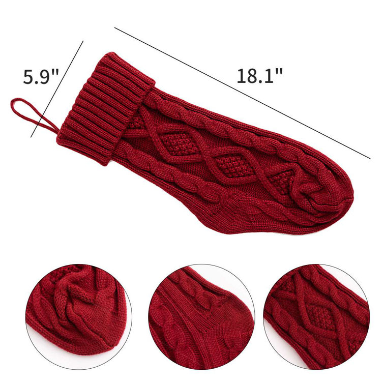 Red Knitted Acrylic Christmas Stocking with Cable Pattern