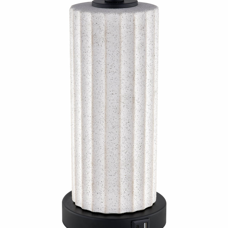 White Ceramic 3-Way Touch Table Lamp Set with USB Ports