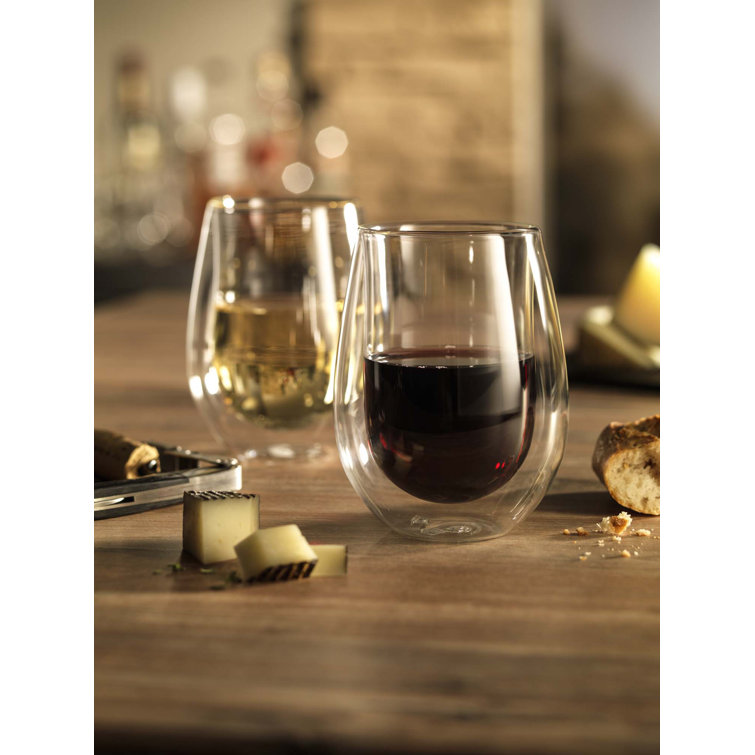 Sorrento Clear Borosilicate Double-Wall Stemless Wine Glass Set