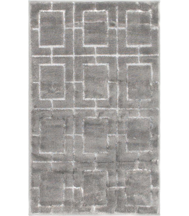 Gray Silver Rectangular Trellis Synthetic Indoor Rug, 2x3 ft