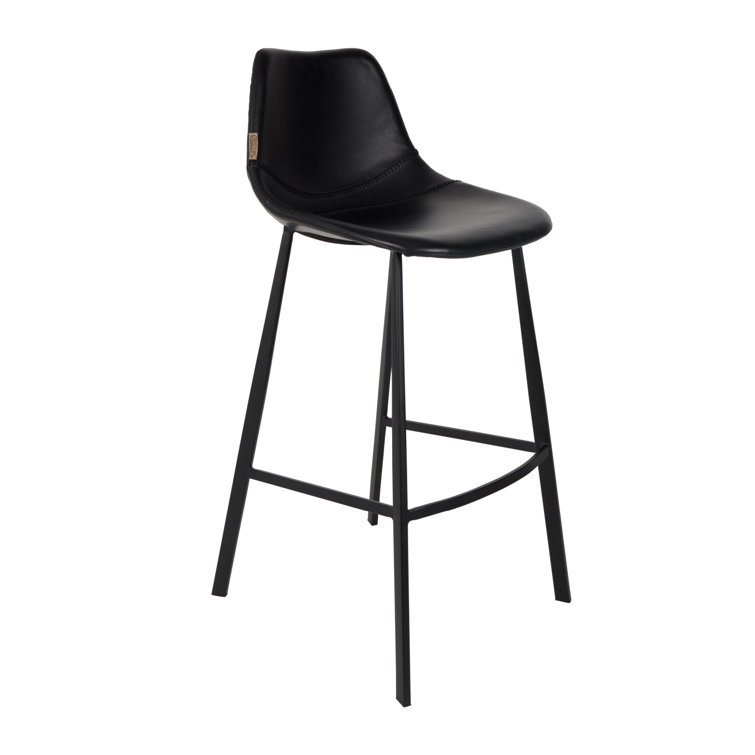 Elegant Square Base 26'' Black Vintage Leather Counter Stool Set