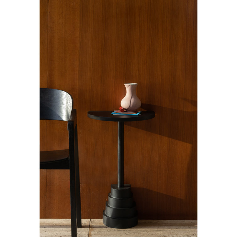 Black Mango Wood Semi-Circular Side Table