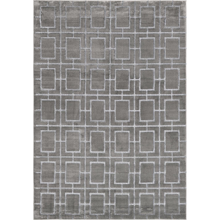 Glam Geometric Gray Silver Rectangular Area Rug