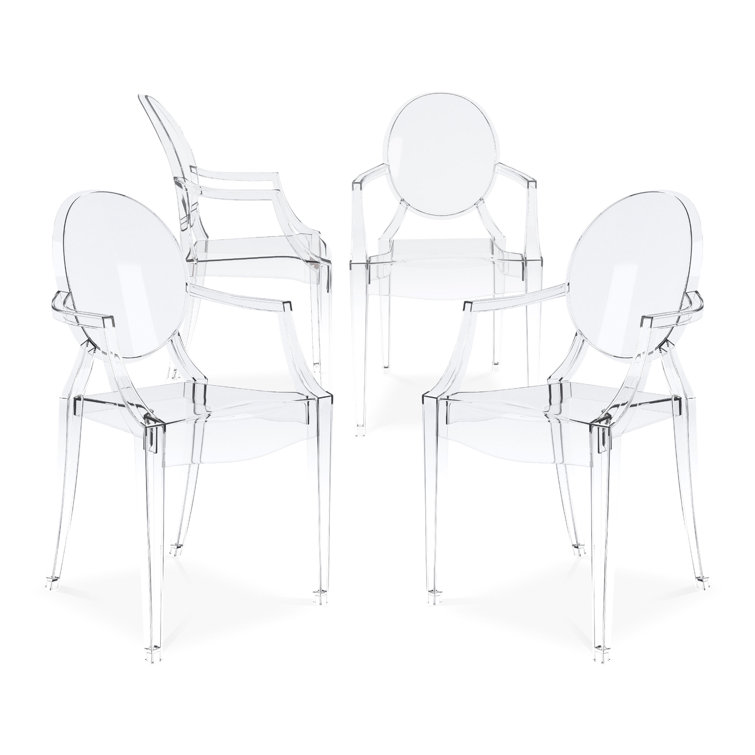 Clear Polycarbonate Modern Arm Chairs, Set of 4