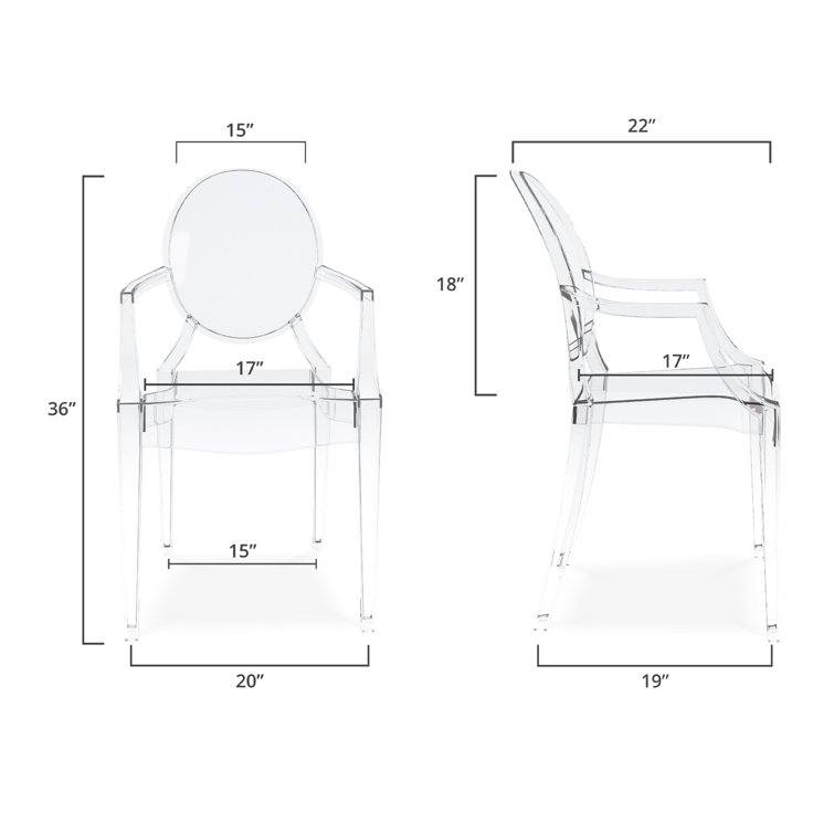 Clear Polycarbonate Modern Arm Chairs, Set of 4