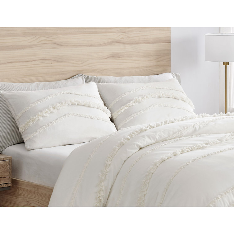 Ivory Cotton Bohemian Full Comforter Set with Fringe