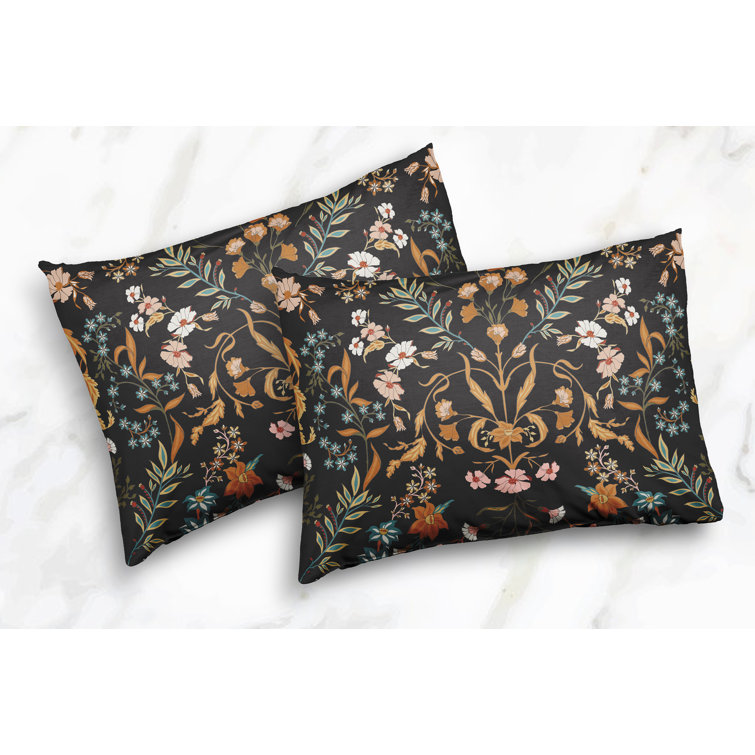 Boho Floral Black and Orange Cotton King Duvet Cover Set