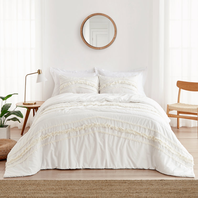 Ivory Cotton Bohemian Full Comforter Set with Fringe