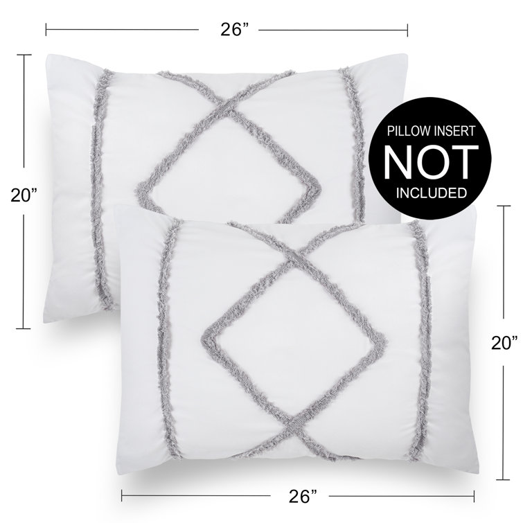 White and Grey Geometric Tufted Fringe Pillow Sham Set
