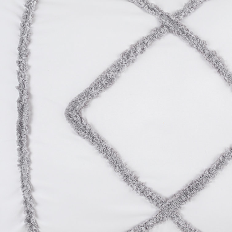 White and Grey Geometric Tufted Fringe Pillow Sham Set