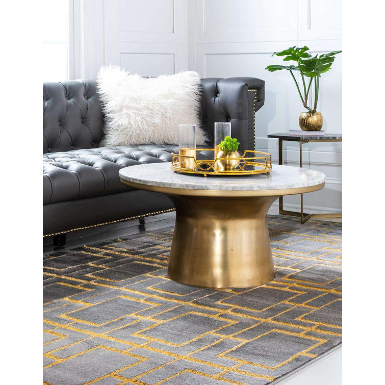 Gray and Gold Geometric Trellis 6' x 9' Synthetic Area Rug