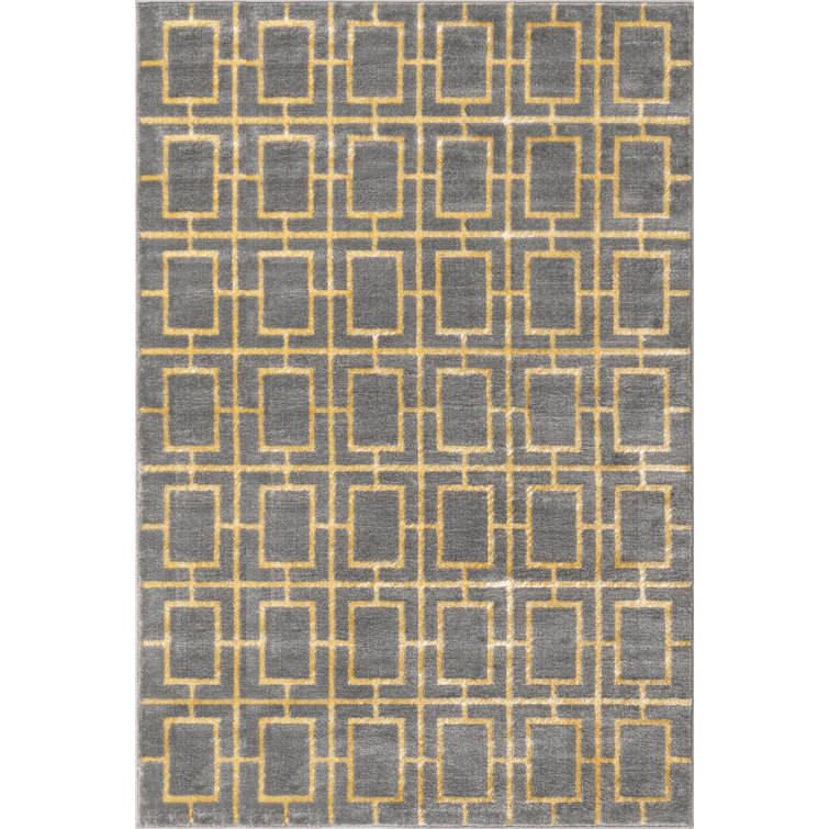 Gray and Gold Geometric Trellis 6' x 9' Synthetic Area Rug