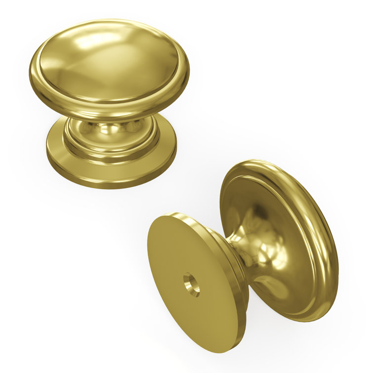 Polished Brass Round Mushroom Cabinet Knob with Mounting Hardware