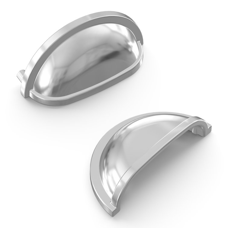 Chrome Round Cup Pulls with Mounting Hardware, 10-Pack
