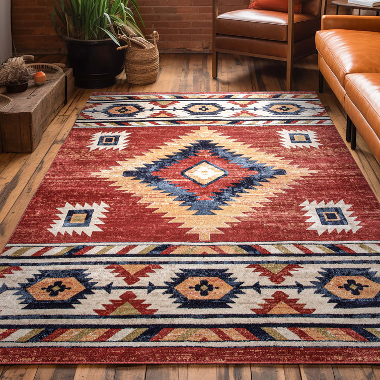 Crimson and Blue Southwestern Tribal Area Rug, 7'10" x 9'10"