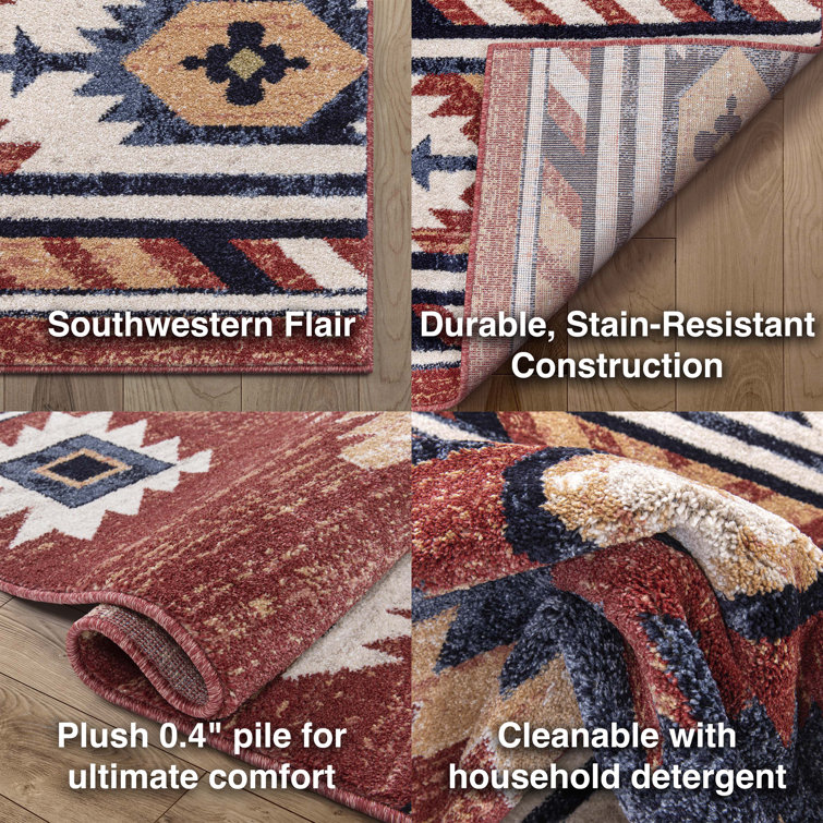 Crimson and Blue Southwestern Tribal Area Rug, 7'10" x 9'10"