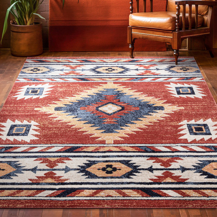 Crimson and Blue Southwestern Tribal Area Rug, 7'10" x 9'10"
