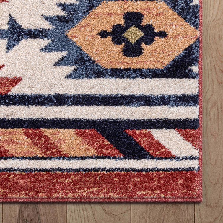 Crimson and Blue Southwestern Tribal Area Rug, 7'10" x 9'10"