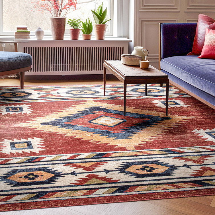 Crimson and Blue Southwestern Tribal Area Rug, 7'10" x 9'10"