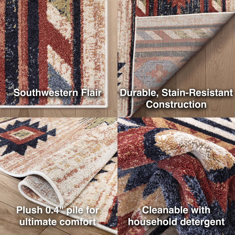 Cream and Multicolor 4' x 6' Southwestern Synthetic Area Rug