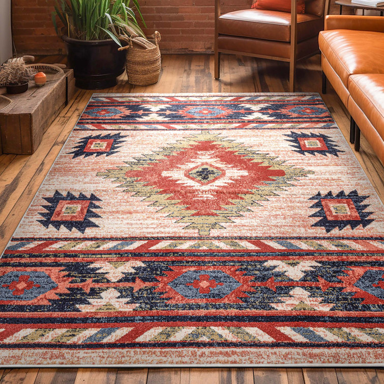 Reversible Cream Synthetic 5' x 7' Easy-Care Area Rug