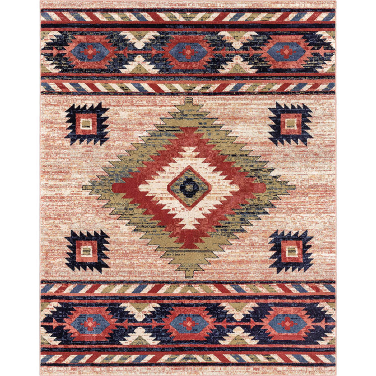 Cream and Multicolor 4' x 6' Southwestern Synthetic Area Rug