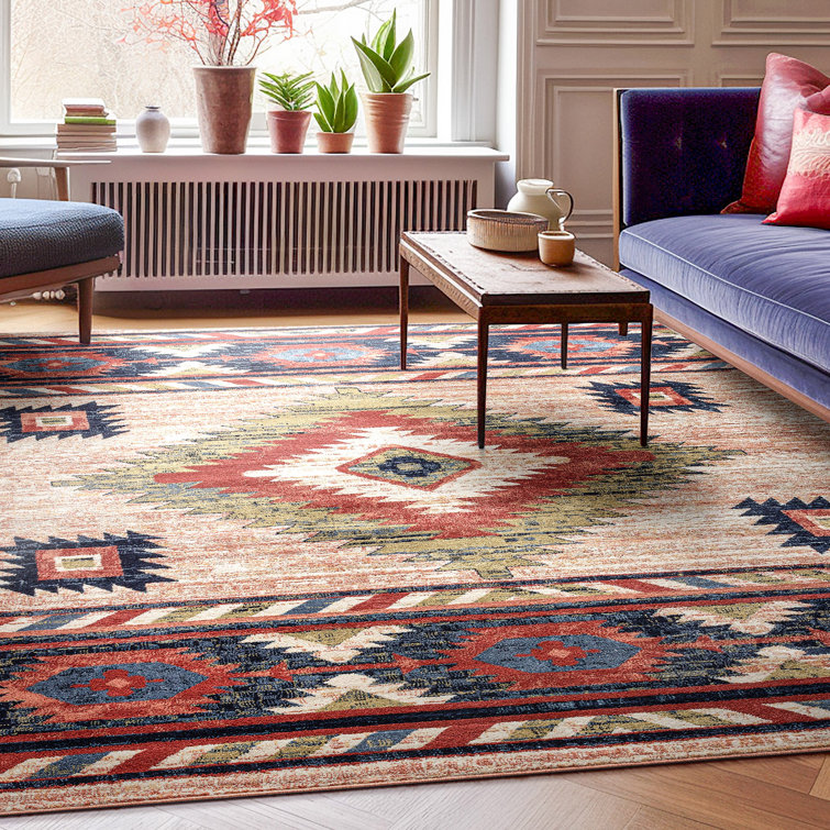 Cream and Multicolor 4' x 6' Southwestern Synthetic Area Rug