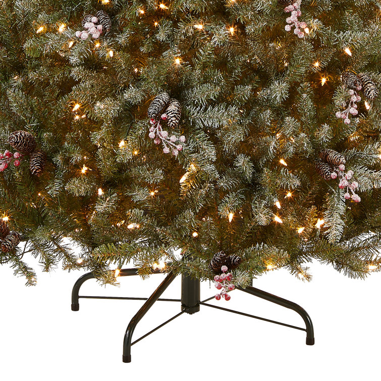 Frosted Dunhill Fir 7' White Lighted Outdoor Christmas Tree with Berries & Cones
