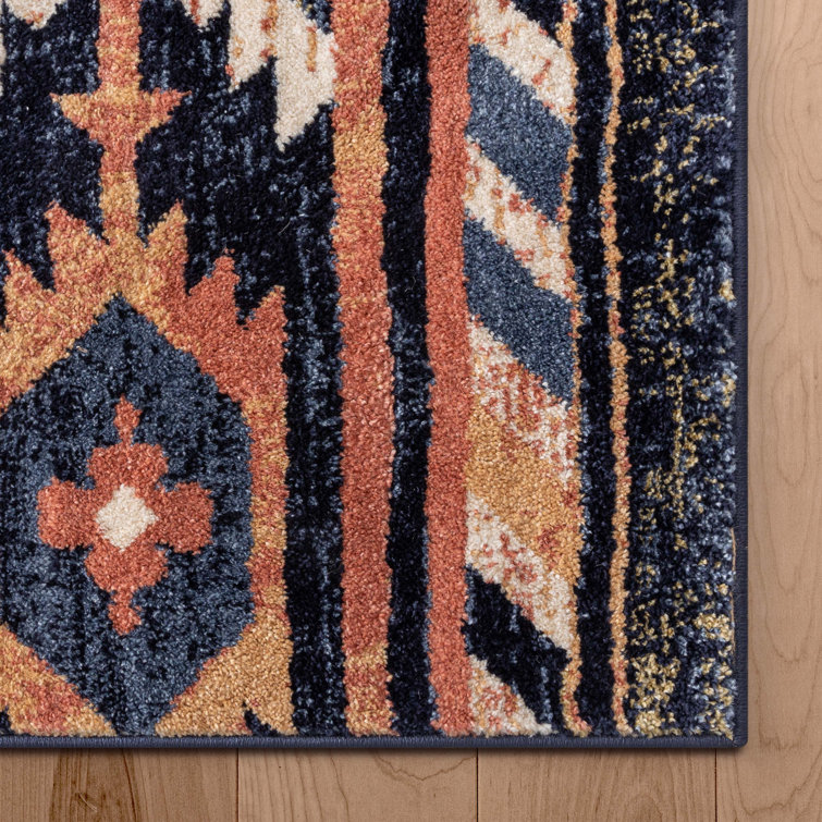 Blue and Beige Southwestern Synthetic Area Rug 6'7" x 9'3"