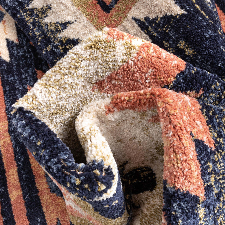 Blue and Beige Southwestern Synthetic Area Rug 6'7" x 9'3"