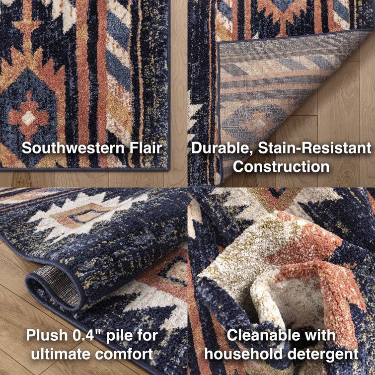 Blue and Beige Southwestern Synthetic Area Rug 6'7" x 9'3"