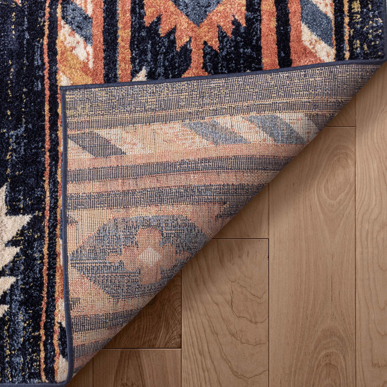 Blue and Beige Southwestern Synthetic Area Rug 6'7" x 9'3"