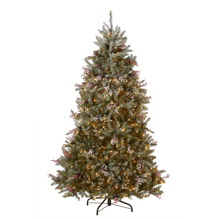 Frosted Dunhill Fir 7' White Lighted Outdoor Christmas Tree with Berries & Cones