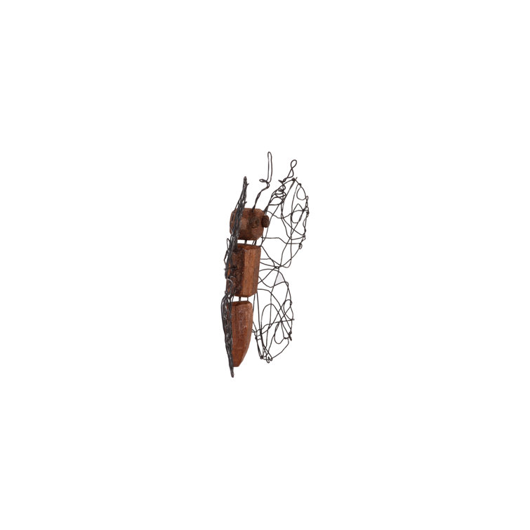 Small Brown Recycled Wood and Metal Butterfly Wall Art