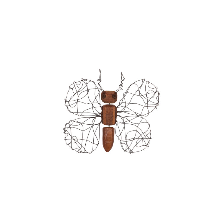 Small Brown Recycled Wood and Metal Butterfly Wall Art