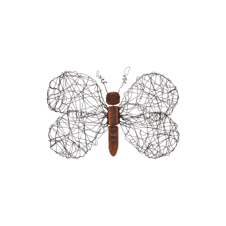 Medium Brown Wood and Wire Butterfly Wall Art
