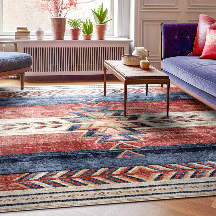 Crimson and Blue Southwestern Synthetic Area Rug, 9' x 12'