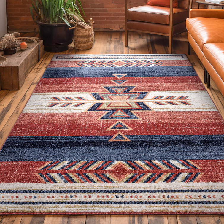 Crimson and Blue Southwestern Synthetic Area Rug, 9' x 12'