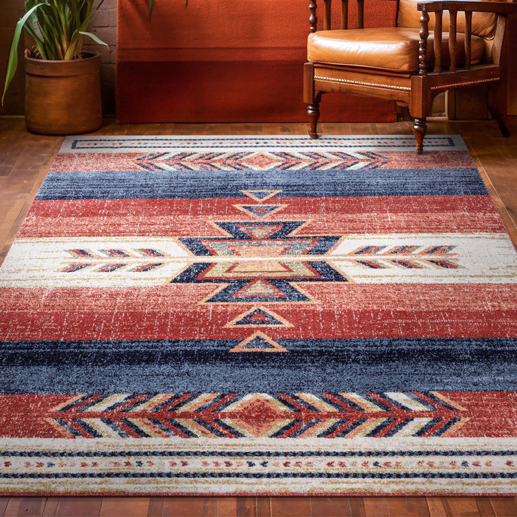 Crimson and Blue Southwestern Synthetic Area Rug, 9' x 12'