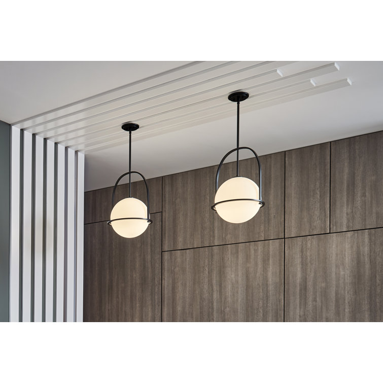 Somerset Chic Black Steel Medium Pendant with Etched Opal Glass