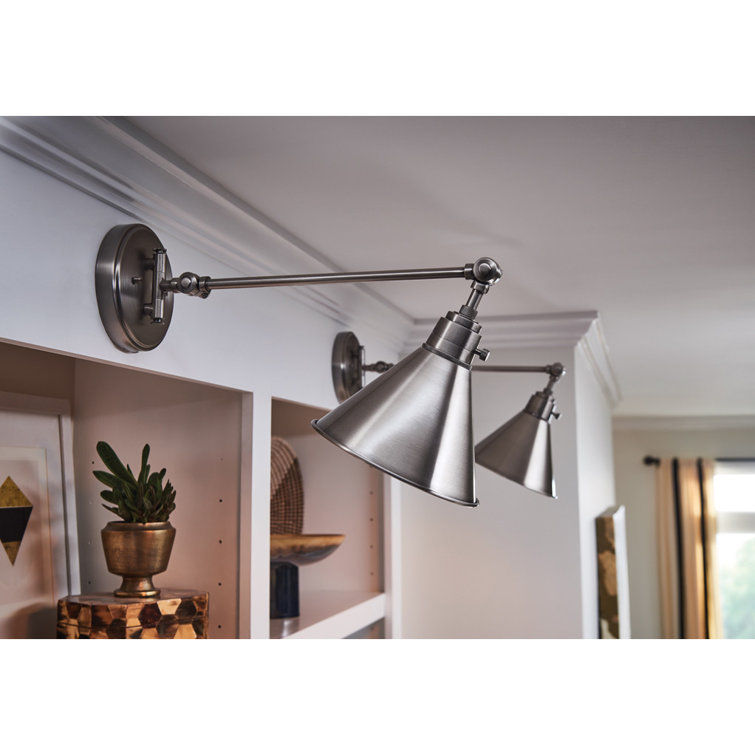 Polished Antique Nickel Adjustable Swing Arm Wall Sconce