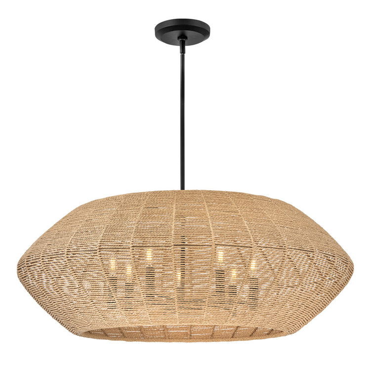 Luca Exotic Edge 7-Light Large Drum LED Chandelier with Black Camel Rattan Shade