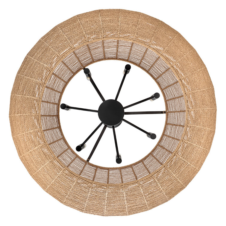 Luca Exotic Edge 7-Light Large Drum LED Chandelier with Black Camel Rattan Shade