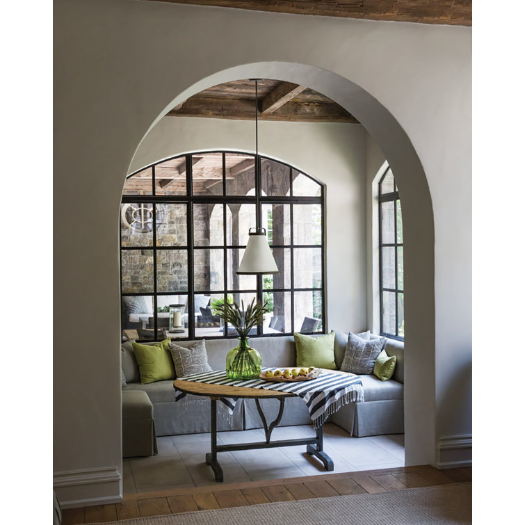 Black Transitional LED Pendant with Off-White Shade
